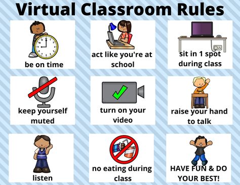 Distance learning classroom rules. For access to material, visit my linktree! Donations are welcome. Classroom Rules High School, Class Norms, Classroom Commands, Classroom Norms, Instructional Materials, Elementary Math Classroom, Classroom Rules Poster, Rules For Kids, Clever Classroom