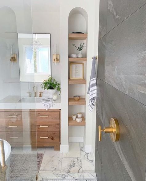 Arch Shower Entry, Bathroom Cubby, Lighting Design Inspiration, Kohler Purist, Clean My House, Bubble Chandelier, Bathroom Goals, Gorgeous Bathroom, Bathroom Reno