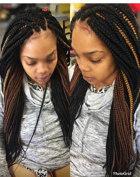 Multi-color box braids .... Styled by Uniquebraidsandweaves Multi Color Box Braids, Box Braids With Color, Color Box Braids, Braids With Color, Braided Bun Styles, Box Braids Bun, Small Box Braids, Lemonade Braids, Big Box Braids