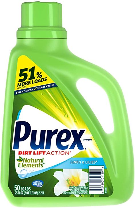 Amazon.com: Purex Liquid Laundry Detergent, Natural Elements Linen & Lilies, 75 Fluid Ounces, 57 Loads: Health & Personal Care Best Laundry Detergent, Detergent Brands, Diy Household Cleaners, Homemade Laundry Detergent, Homemade Laundry, Clean Linen, Liquid Laundry Detergent, Laundry Liquid, Dye Free