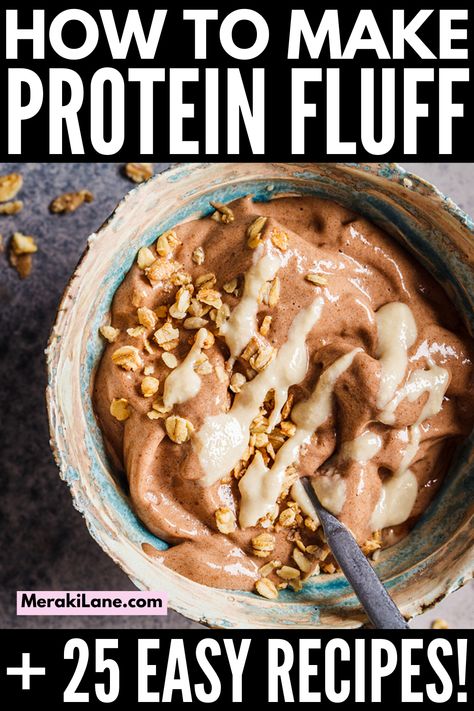 Meals To Make With Protein Powder, Healthy Protein Sweet Treats, Healthy Dessert Fluff, Nice Cream High Protein, Iifym Dessert Recipes, Bariatric Fluff, Easy High Protein Sweet Snacks, Keto Protein Fluff, Ww Protein Powder Recipes