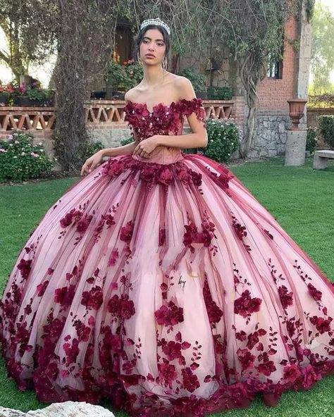 Dark Red Ball Gown, Big Prom Dresses, Burgundy Quinceanera Dresses, Cheap Quinceanera Dresses, Mexican Quinceanera Dresses, Quinceanera Themes Dresses, Quinceñera Dresses, Red Ball Gown, Red Quinceanera Dresses