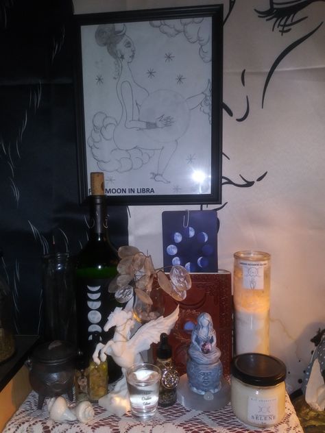 Moon Goddess Altar, Selene Offerings, Nyx Altar, Selene Altar, Lady Selene, Moon Alter, Greek Goddess Selene, Deity Altar, Hellenic Aesthetic