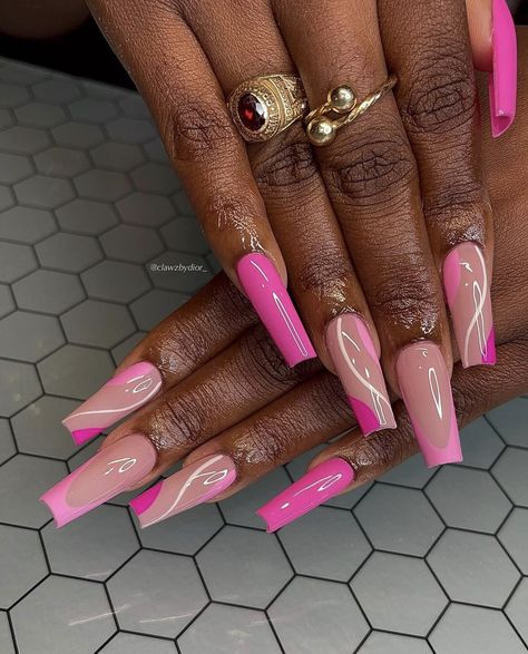 Drip Nails Design, Line Nail Designs, Short Coffin Nails Designs, Barbados Vacation, Pride Nails, Birthday Nail Designs, Popular Nail Colors, Swirl Nails, Colors Nails