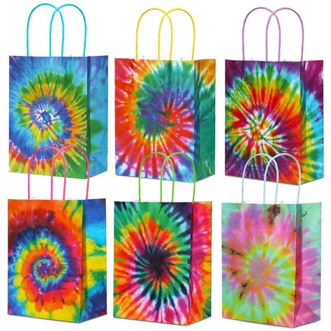 PRICES MAY VARY. What You Get: you will receive 24 pieces tie dye party bags with handles, 6 different styles are included, 4 pieces for each style, the abundant styles and quantity will meet your packing needs for daily or various parties, to help to wrap and sort gifts quickly and easily Chic Design: these colorful party bags with handles are printed with classic tie dye pattern, coordinate with 6 kinds of color combination, which are vivid, eye catching and full of retro atmosphere, will be a Retro Party Decorations, Rainbow Birthday Decorations, Tie Dye Birthday Party, Rainbow Party Favors, Retro Birthday Parties, Tie Dye Birthday, Bags Colorful, Tie Dye Party, Rainbow Paper