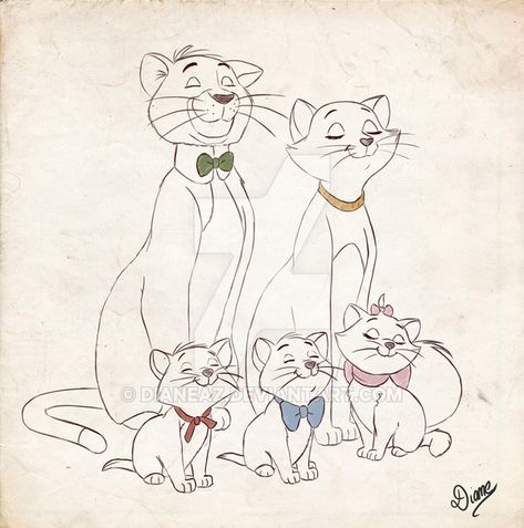 Aristocats Sketch, Aristocats Drawing, Aristocats Tattoo, Disney Sleeve, Disney Cats, Cartoon Character Tattoos, The Aristocats, Bell Christmas, Cat Sketch