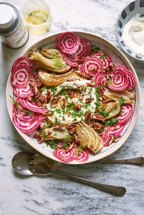 Whipped Feta Beet Salad, Chioggia Beets Recipes, Roasted Fennel Salad, Chioggia Beets, Raw Salad, Whipped Ricotta, Beet Salad Recipes, Raw Beets, Vegetarian Main Course