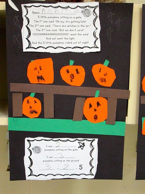 Pumpkin Craft Kindergarten, Craft For Kindergarten, 5 Little Pumpkins, Pumpkins Kindergarten, Halloween Classroom Activities, Pumpkin Science, Pumpkin Math, Ideas For The Classroom, Five Little Pumpkins