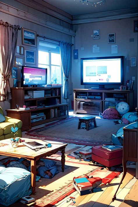 Living Room Reference, Sunny Living Room, Solo Living, Anime Architecture, Anime Vibe, Fan Art Wallpaper, Blue Sky Wallpaper, Anime Places, Sky Wallpaper