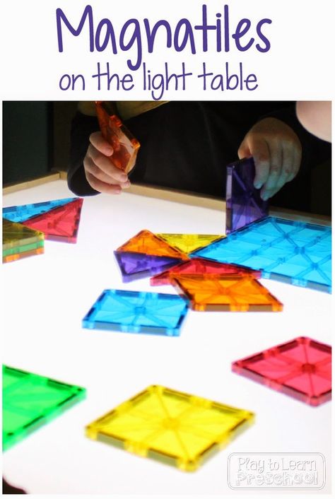 Magna-Tiles are a versatile and wonderful toy. We had the chance to play with them for the first time and the light table was the perfect surface! The students were so interested in the colors and shapes. They spent time lining them up and piling them on top of each other. As they became more... Read More » Diy Light Table, Play To Learn Preschool, Sensory Activities For Preschoolers, Magna Tiles, Kids Light, Magnetic Tiles, Sensory Table, Preschool Science, Color Sorting