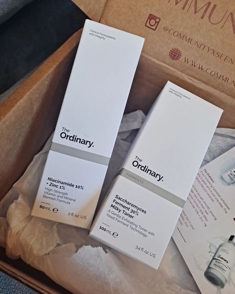 UNBOXING @theordinary PRODUCTS FROM @communityxseen The Ordinary's NEW Saccharomyces Ferment 30% Milky Toner is here. Delivering acid-level results without the use of acid, it’s suitable for all skin types and for those who are after a non-acid solution. With its 3-in-1 hydrating and gentle formula, it instantly calms the skin by boosting its radiance, hydrating and exfoliating in just one step. Pairing it with Niacinamide 10% + Zinc 1% will smooth uneven skin texture and improve the skin’s ... Milky Toner, Exfoliating Toner, Uneven Skin Texture, Formula E, Bright Skin, Skin Texture, Uneven Skin, Vitamins And Minerals, All Skin Types