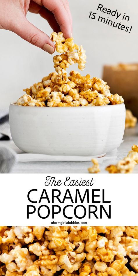 Microwave Caramel Popcorn is ready in just 15 minutes, with a handful of ingredients, a microwave, and a brown paper bag. A quick & easy homemade caramel popcorn recipe - no candy thermometer or baking required! Popcorn Recipes Microwave, Carmel Popcorn Recipe, Microwave Caramel Popcorn, Caramel Popcorn Recipe Easy, Caramel Corn Easy, Microwave Caramel Corn, Easy Homemade Caramel, Homemade Caramel Popcorn, Caramel Popcorn Recipe