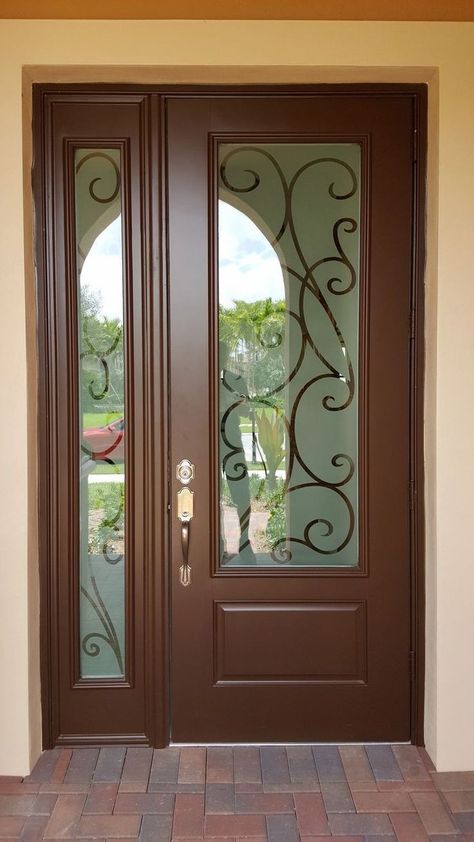 Wooden Door Glass Design, Main Door Glass Design Entrance, Door Design With Glass And Wood, Wooden Glass Door, Pintu Interior, Exterior Door Designs, Window Glass Design, Etched Glass Door, Glass Door Design