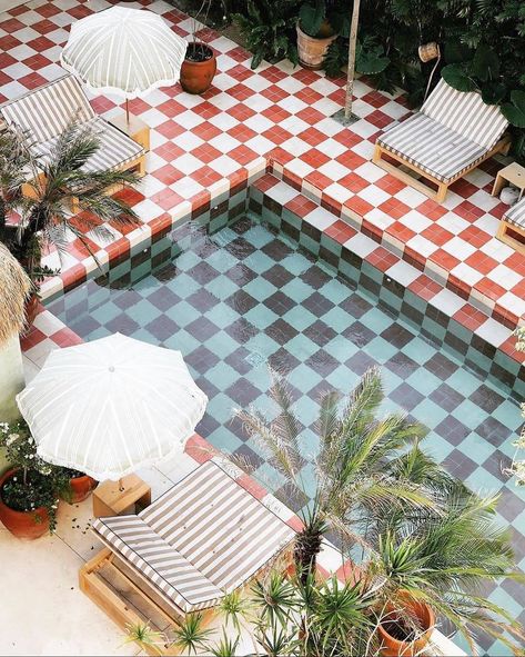 Rate this pool with checkered flooring at @casapueblohotels located in #Mexico from 1-10!? 📸 by @lisa.aiken Via @designboom Checkerboard Pattern, Pool Designs, Patio Decor, Exterior Design, Patio Umbrella, Outdoor Spaces, Interior And Exterior, Swimming Pools, Outdoor Living