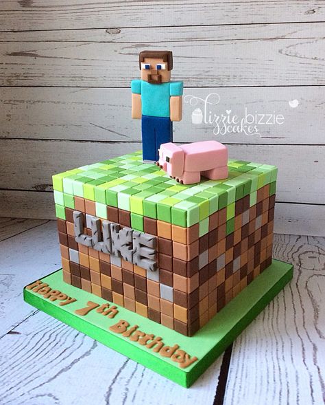 Cake Birthday Boy, Pastel Minecraft, Minecraft Cake Designs, Minecraft Birthday Cake, 7th Birthday Cakes, 8th Birthday Cake, Minecraft Theme, Minecraft Birthday Party, Minecraft Cake