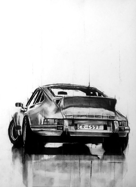 Car Charcoal Drawing, Porche Drawings, Porche Drawing Car, Porsche Drawing Sketch, Porsche Tattoo, Porsche Sketch, Porches Car, Porsche Illustration, Porsche Drawing