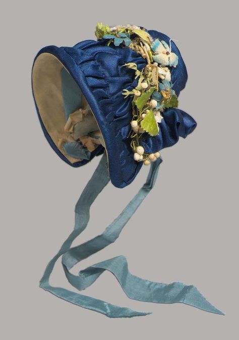 Doll's bonnet Dickens Dress, Blue Velvet Ribbon, Historical Hats, 1870s Fashion, Light Blue Ribbon, Dark Blue Velvet, Flowers Dark, Victorian Hats, Haunted Dolls