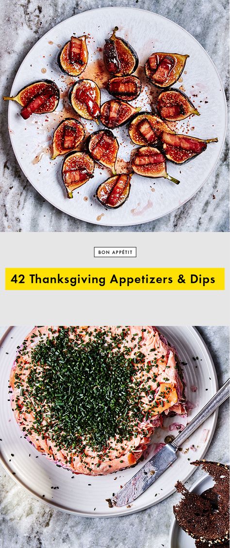 42 Thanksgiving Appetizer & Dip Recipes That Won't Spoil Your Appetite | Bon Appetit Bon Appetit Thanksgiving Recipes, Bon Appetit Recipes Thanksgiving, Bon Appetit Appetizers, Bon Appetit Thanksgiving, Thanksgiving Easy Appetizers Simple, Thanksgiving Appetizers Vegetarian, Thanksgiving Small Bites, Thanksgiving Appetizers Make Ahead, Friendsgiving Potluck Ideas