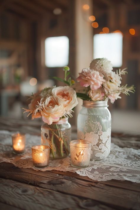 Add natural charm to your wedding with rustic centerpieces featuring wood, burlap, and mason jars. See more inspiration here. Rustic Wedding Centerpiece Ideas, Driftwood Wedding Centerpieces, Tin Can Centerpieces, Birch Bark Candles, Bucket Centerpiece, Burlap Centerpieces, Wedding Centerpiece Ideas, Birch Candles, Lighted Centerpieces