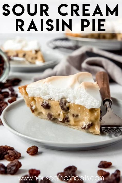 Raisin Pie Recipe, Sour Cream Raisin Pie, Raisin Pie, Meringue Topping, Baked Meringue, Sour Cream Recipes, Cream Pie Recipes, Flaky Pie Crust, Homemade Pie Crusts