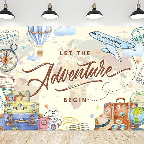 Hot Air Balloon Photography, Air Balloon Photography, Travel Party Decorations, Retirement Party Banner, Balloon Photography, Background Graduation, Hot Air Balloons Photography, Around The World Theme, Adventure Awaits Baby Shower