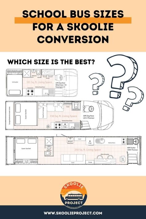 School Bus Sizes For A Skoolie Conversion Short Bus Camper Layout, Mini School Bus Conversion Floor Plans, Converted School Bus Floor Plans, School Bus Conversion Plans, Skoolie Conversion Floor Plans, Short Bus Conversion Layout, Skoolie Layout Floor Plans, Mini Skoolie, Mini School Bus Conversion