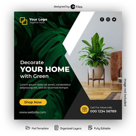 Free Instagram Post Design PSD Template Indoor Plants Shop - PsFiles Psd Free Photoshop Templates, Canva Templates Free, Travel Advertising Design, Photoshop Templates Free, Psd Free Photoshop, Instagram Post Design, Poses Family, Modern Homes For Sale, Travel Advertising