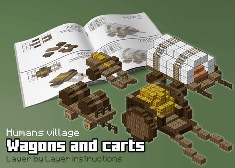 HUM - Wagons and carts by spasquini on DeviantArt Minecraft Kingdom, Minecraft Statues, Minecraft Decoration, Minecraft Structures, Bangunan Minecraft, Minecraft Farm, Minecraft Castle, Minecraft Medieval, Minecraft Furniture