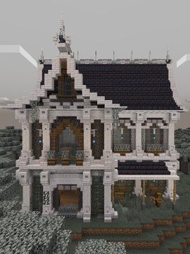 Twitter White And Black Minecraft House, Cute Building Ideas Minecraft, Villager Room Minecraft, New Minecraft Builds, Elegant Minecraft Houses, Gothic Mc House, Minecraft Pale Oak House, Minecraft Victorian House Blueprints, Minecraft Builds Idea