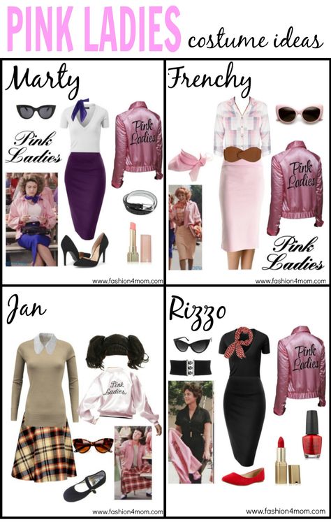 Mercy malt shop Grease Halloween Costumes Group, Grease The Musical Costumes, Grease Diy Costume, 1950s Costume Women, 50's Outfits 1950s, Pink Ladies Costume, Grease Halloween Costumes, Grease Themed Parties, Pink Lady Costume