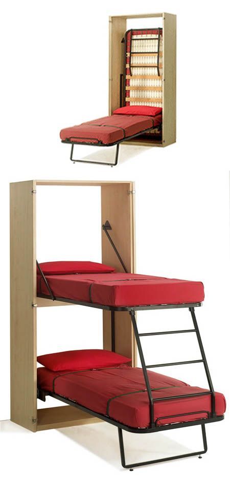 11 Space Saving Fold Down Beds for Small Spaces, Furniture Design Ideas.... Great way to add kid beds in our travel trailer! Small Room Furniture, Murphy Bunk Beds, Fold Down Beds, Murphy Bed Ikea, Beds For Small Spaces, Murphy Bed Plans, Small Room Decor, Murphy Beds, Space Furniture