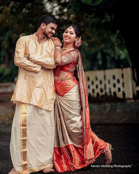 Here are Some BEST Couple Photography Ideas & Poses for South Indian Couples that you MUST need to capture for your wedding functions. #shaadisaga #indianwedding #coupleweddingphotography #coupleweddingphotographyindian #coupleweddingphotographyposes #coupleweddingphotographyforeheadkisspicture #coupleweddingphotographyromantic #coupleweddingphotographyphotoposes #southindianweddingphotography #southindiancouplephotoshoot #southindiancouplephotoshoottraditional #southindiancouplephotoshootposes Maharashtrian Wedding Couple Poses, Temple Couple Poses, South Indian Wedding Poses, Sari Couple, South Indian Couple Photoshoot, Traditional Couple Poses, Couple Poses Indian, Couple Stills, Marriage Photoshoot