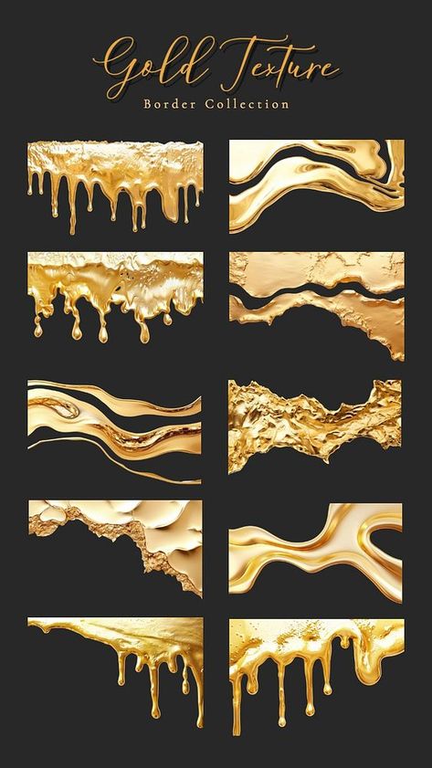 Melted Gold, Melting Gold, Gold Element, Collage Elements, Iris Van Herpen, Set Ideas, Awesome Designs, Gold Border, Aesthetic Things