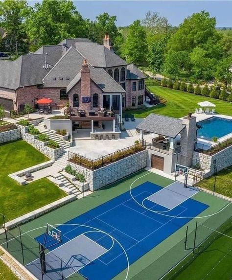 Home Basketball Court, Basketball Court Backyard, Backyard Sports, Batting Cage, Saint Louis Missouri, Dream Mansion, Dream Life House, Resort Style Pool, Dream House Rooms