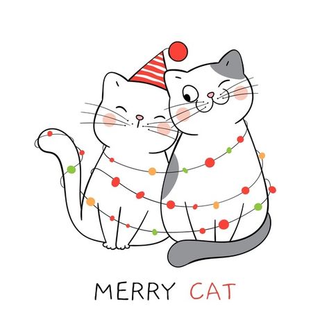 Draw couple love of cat for new year and... | Premium Vector #Freepik #vector #christmas #card #cartoon #animal Cat New Year, New Year Couple, Xmas Drawing, Christmas Typography, Christmas Kitten, Merry Christmas Card Greetings, Watercolor Christmas Cards, Merry Christmas Greetings, Christmas Drawing