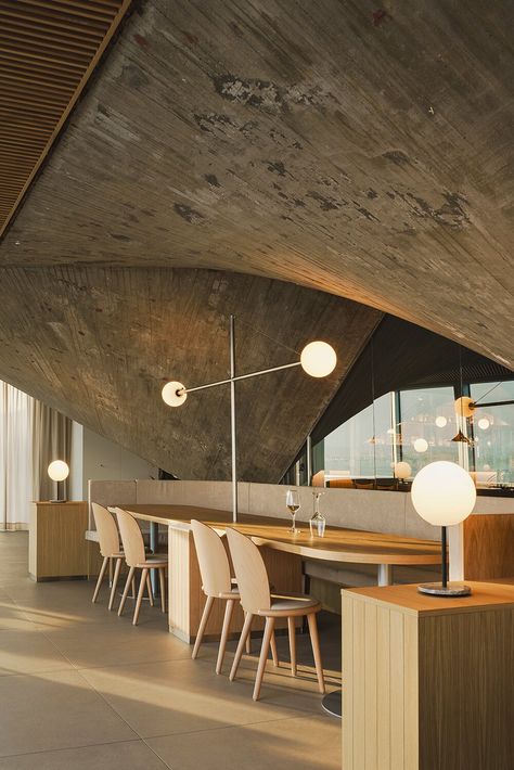 zooco crowns cantabrian maritime museum restaurant with brutalist pyramids Museum Restaurant, Brutalist Interior, Contemporary Restaurant, Santander Spain, Restaurant Exterior, Spanish Restaurant, Architectural Practice, Brutalist Architecture, Concrete Structure