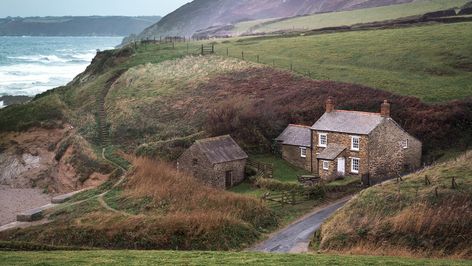 Hemmick Cottage | National Trust Cornish Cottage, Cottages By The Sea, Canopy And Stars, Cornwall Cottages, South West Coast Path, Old School House, Cottage Exterior, Cottage By The Sea, Victorian Cottage