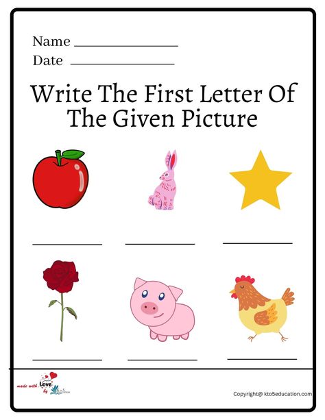 Write The First Letter Of The Given Picture Worksheet 2 | FREE Download  Check more at https://kto5education.com/write-the-first-letter-of-the-given-picture-worksheet-2/ First Letter Of The Picture Worksheet, Write The First Letter Of The Picture, Letter Matching Worksheet, Worksheet For Nursery Class, Cursive Letters Worksheet, Phonics Learning, Lkg Worksheets, Alphabet Practice Worksheets, Nursery Worksheets