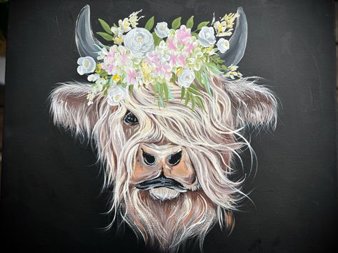 Highland Cow Tutorial, Highlander Cows, Cow Crafts, Highland Cow Painting, Farm Animal Crafts, Highland Cow Art, Painting Parties, Sticker Design Inspiration, Acrylic Tutorials