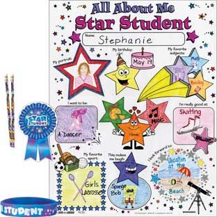 Everything You Need To Recognize And Reward Your Star Students In One 24 Student Set This kit has everything you need to spotlight the star students in your class all year long When it s their turn to shine have kids fill in the Ready to  Decorate poster highlighting their star qualities Hand out the stickers bracelets and pencils to make them feel extra special24 Ready To Decorate Star Student Posters These popular posters are an activity and a display in one Invite students to fill them in and Star Student Poster, Student Poster, Colorful Bulletin Boards, About Me Poster, All About Me Poster, Student Posters, Star Student, Student Of The Week, Star Of The Week