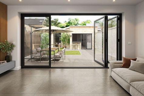 5 ways to link your indoor space with the garden ‧ Taylor Wimpey Indoor Outdoor Tiles, Tiled Living Room, Indoor Tiles, Indoor Outdoor Living Space, Wood Effect Porcelain Tiles, Outdoor Porcelain Tile, Outdoor Tile, Indoor Tile, Low Porosity