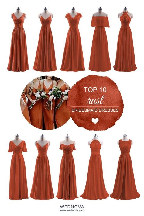 Rustic Fall Wedding Colors Bridesmaid Dresses, Fall Rustic Bridesmaid Dresses, Rust Color Bridesmaid Dresses, Rustic Orange Bridesmaid Dresses, Terracota Bridesmaid Dress, Fall Colored Bridesmaid Dresses, Rust Orange Bridesmaid Dresses, Dresses For Fall Wedding, Bridesmaid Dresses Rust