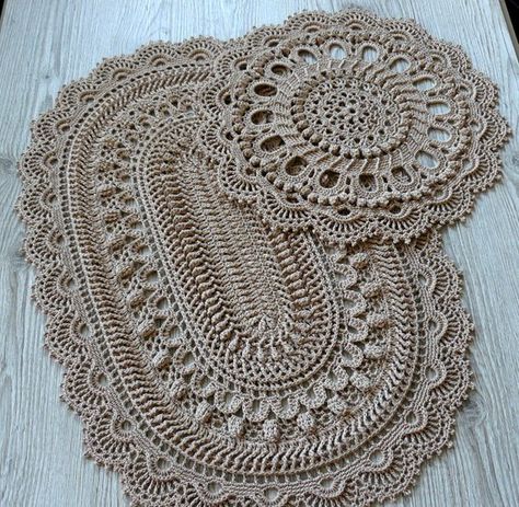 Oval crochet doily Large beige doily Cotton textured doily | Etsy Crochet Cup Coaster, Crochet Bolero Pattern, Crochet Square Blanket, Kitchen Crochet, Crochet Dollies, Crochet Carpet, Crochet Rugs, Crochet Rug Patterns, Crochet Mandala Pattern