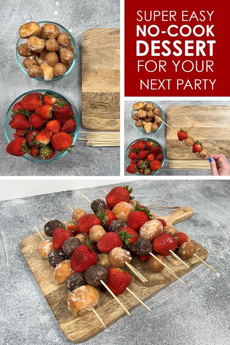 Donut Bar Party, Donut Holes Display Ideas, Thanksgiving Skewers, Dessert Skewers Ideas, Breakfast Bar Ideas Party, Donut Skewers, Donut Holes On Skewers, Doughnut Kabobs, Donut Charcuterie Board Ideas