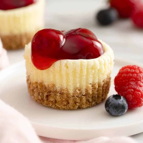 Mini Cheesecakes - Preppy Kitchen Mini Strawberry Cheesecake, Mini Cheesecakes Easy, Homemade Strawberry Sauce, Mini Cheesecake Recipes, Preppy Kitchen, Easy To Make Desserts, Mini Cheesecakes, Apple Pies Filling, Desserts To Make