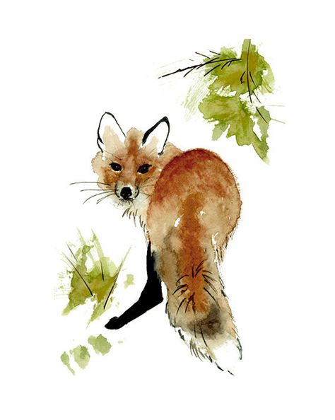 Red Fox Print from Original Watercolor Painting Red Fox | Etsy Woodland Art Print, Fox Painting, Woodland Art, Fox Illustration, Fox Print, Watercolor Art Lessons, Fox Art, Alphonse Mucha, Red Fox