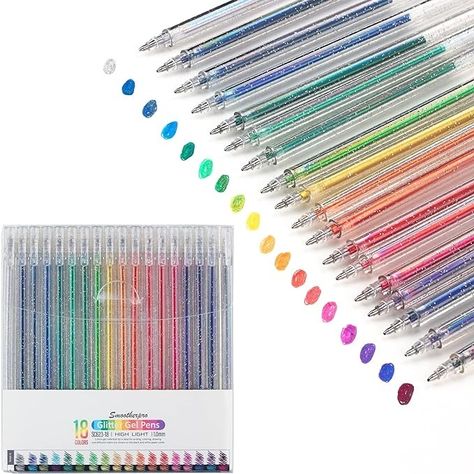 Amazon.com : SMOOTHERPRO Glitter Gel Pens 1.0mm Metallic Vibrant Sparkle Colorful Pen 18 Colors for Coloring Calligraphy Cards Journal Drawing (SC623-18) : Arts, Crafts & Sewing Drawing Diary, Glitter Gel Pens, Adults Coloring, Calligraphy Cards, Gel Pens Set, Easy Writing, Glitter Pens, Making Cards, Art Pens