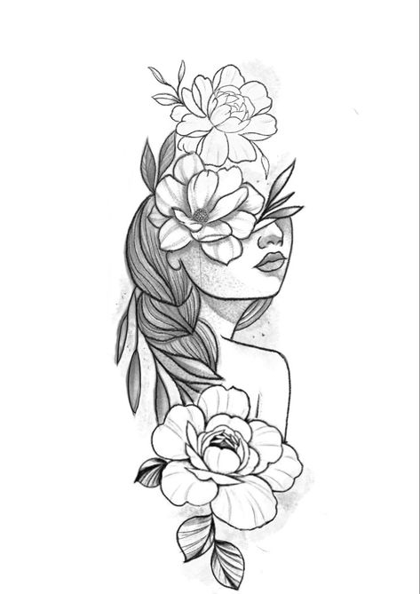 Lady Face With Flowers Tattoo, Line Work Tattoo Design Woman, Women Face Tattoo Design, Holding Earth Tattoo, Lady Face Tattoo Design, Ephemeral Tattoo, Bird Tattoo Wrist, Animal Tattoo Ideas, Girl Face Tattoo