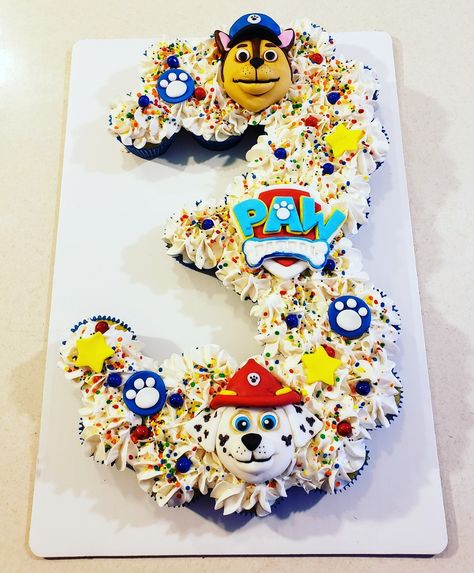 Instagram @dawn_sweet_treats Paw Patrol Birthday Party Cake, Pull Apart Cupcake, Paw Patrol Cupcakes, Paw Patrol Birthday Theme, Paw Patrol Birthday Cake, Pull Apart Cupcake Cake, Pull Apart Cupcakes, 3rd Birthday Cakes, Paw Patrol Cake