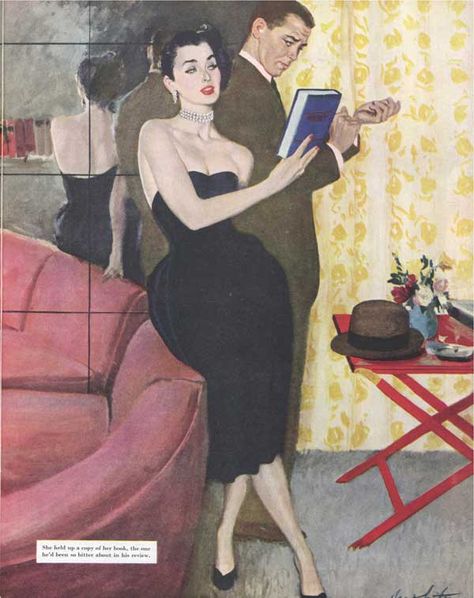 Illustration by Coby Whitmore from <em>The Saturday Evening Post</em>. The illustration accompanied the short story, "The Critical Young Man." Coby Whitmore, Arte Pulp, Robert Mcginnis, Mid Century Illustration, Magazine Illustration, Vintage Romance, Art Texture, Pulp Art, Art Video